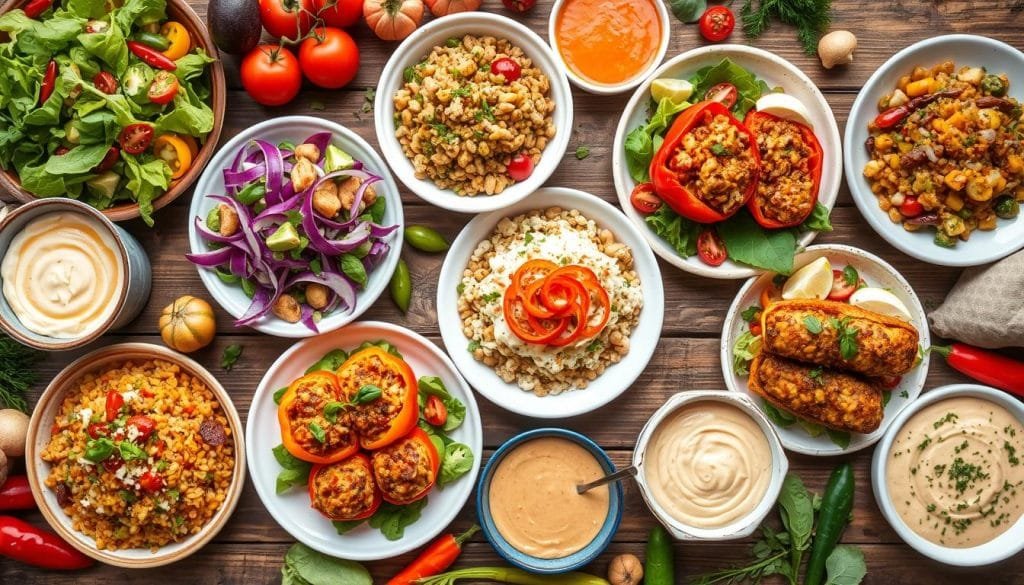 variety of vegan dishes